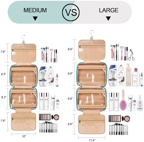 Travel Hanging Toiletry Bag for Women and Men, with 8 Leak Proofing Silicone Bottle Covers, Waterproof Makeup Accessories, Cosmetic Essentials, Toiletries Dopp Kit Set with Jewelry Organizer, Blue - Image 2