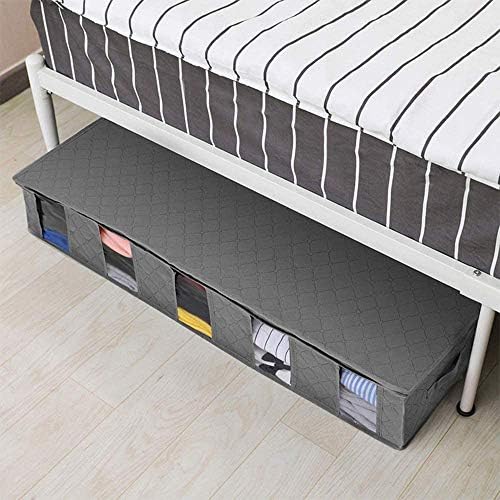 Apstour Under Bed Clothes Organizer Large Adjustable Dividers Storage Bag with Durable Fabric, Reinforced Handle, 4 Clear Window for Clothing, Shoes, Blankets, Sweaters, Toys (grey, 2) - Image 3