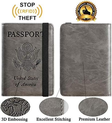 Passport Holder Cover Wallet Travel Essentials RFID Blocking Leather Card Case International Travel Must Haves Travel Accessories for Women Men(101#Coffee Grey) - Image 2