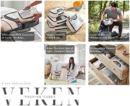 Veken 8 Set Packing Cubes for Suitcases, Luggage Organizer Bags Set for Carry on, Travel Gifts for Mom, Travel Essentials for Women, Travel Accessories in 4 Sizes(Extra Large, Large, Medium, Small) - Image 6