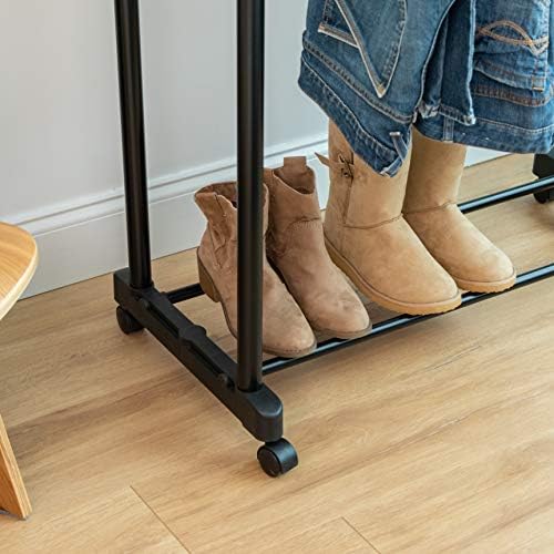 IRIS USA Portable Double-Rod Height Adjustable Clothes Rack with Extendable Bar and Lockable Wheels, Rolling Garment, Double Rod Wardrobe Rack, Easy Assemble, for Clothes, Belts, Shoes, and Bags - Image 5