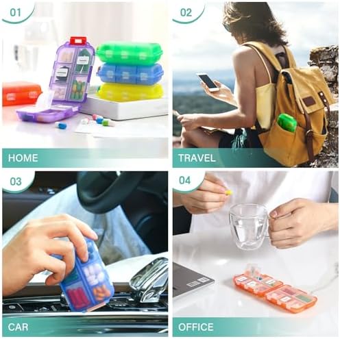 4 Pack Small Travel Pill Organizer for Purse, Pocket, Bag - 10 Compartments Pill Holder Box, Handy Medicine Container - Portable Mini Pharmacy for Weekly Daily Travel - BPA Free Vitamin Fish Oil Case - Image 5