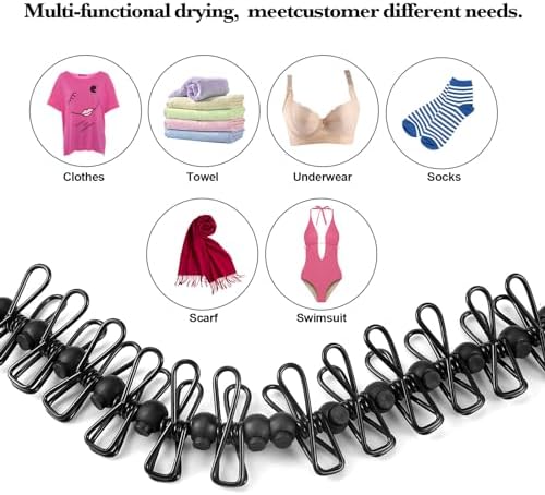 HAWATOUR Travel Clothesline, Portable Retractable Clothesline with 12pcs Clothespins for Indoor Laundry Drying, Outdoor Camping Accessories, Black - Image 3
