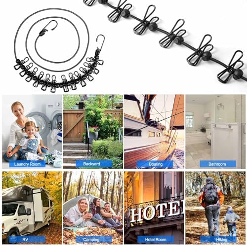 HAWATOUR Travel Clothesline, Portable Retractable Clothesline with 12pcs Clothespins for Indoor Laundry Drying, Outdoor Camping Accessories, Black - Image 5