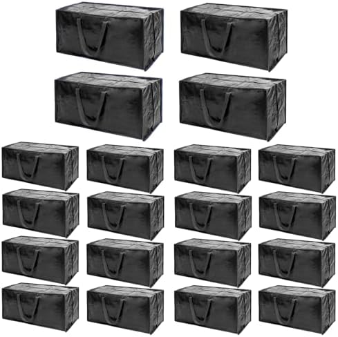 Black Moving Bags - 20 Pack Extra Large Heavy Duty Storage Bags With Zipper & Reinforce Handles | 29x14x13 Inch Moving Tote Bags Bulk For Clothing, Shoes, Travel