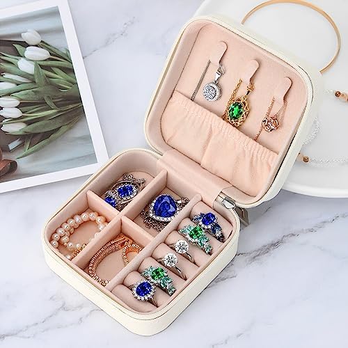 LETURE PU Leather Small Jewelry Box, Travel Portable Jewelry Case for Ring, Pendant, Earring, Necklace, Bracelet Organizer Storage Holder Boxes (WHITE-2PCS) - Image 4