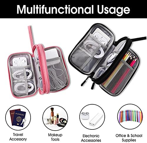 Travel Electronic Organizer Pouch Bag, 3 Compartments Portable Electronic Phone Accessories Storage Multifunctional Case for Cable, Cord, Charger, Hard Drive, Earphone(Pink) - Image 4