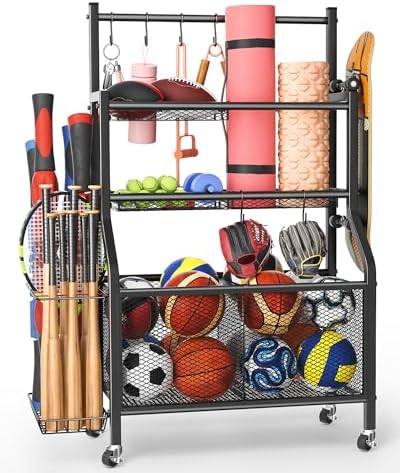 Garage Sports Equipment Organizer - Ball Storage Rack 2024 Upgraded Heavy Duty Steel Ball Storage Garage Sports Organizer for Garage