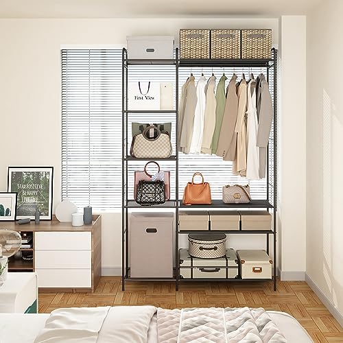 Wisdom Star Garment Rack with Shelves for Hanging Clothes, Free-Standing Clothes Rack with Shelves for Bedroom, Bathroom, Metal Clothes Racks for Hanging Clothes, Coats, Skirts, Shoes, Large, Black - Image 8