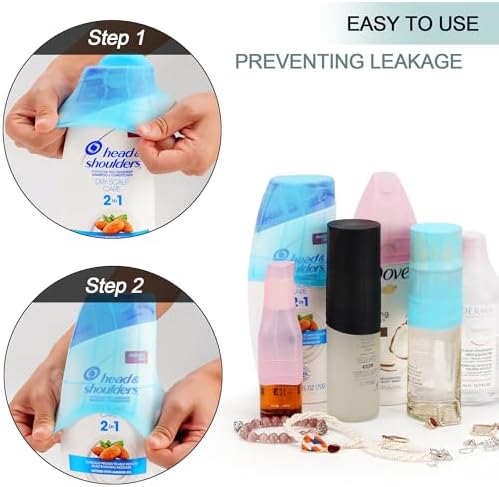 Travel Hanging Toiletry Bag for Women and Men, with 8 Leak Proofing Silicone Bottle Covers, Waterproof Makeup Accessories, Cosmetic Essentials, Toiletries Dopp Kit Set with Jewelry Organizer, Blue - Image 3