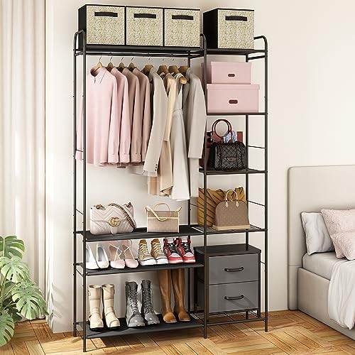 Wisdom Star Garment Rack with Shelves for Hanging Clothes, Free-Standing Clothes Rack with Shelves for Bedroom, Bathroom, Metal Clothes Racks for Hanging Clothes, Coats, Skirts, Shoes, Large, Black - Image 7