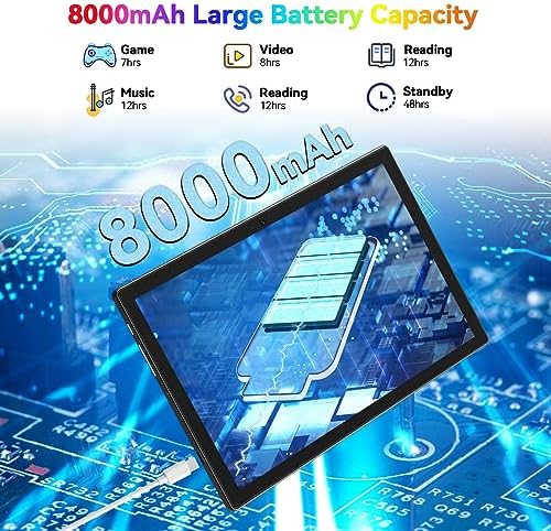 Newest 2024 Android 13 Tablet, 128GB+16(8+8 Expand)GB/512GB Expandable, Octa-Core Tablet with 5G WiFi, 8000mAh Battery, 10.1 inch Tablet with 21MP Camera, Tablet with Keyboard, Bluetooth, Mouse, Case. - Image 5