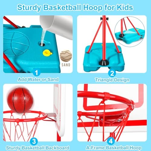Toddler Basketball Hoop for Kids Boys Girls Portable Basketball Goals Indoor Outdoor Play Outside Backyard Toys for 2 3 4 5 6 Year Old Birthday Gift - Image 4
