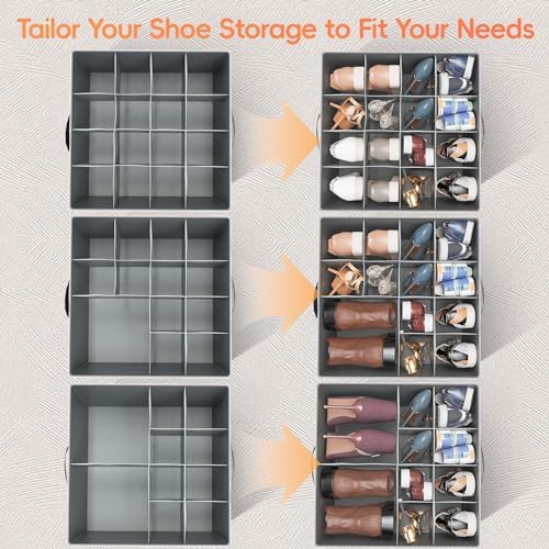 Shoe Organizer for Closet - Large shoe storage boxes Fit 16 Pairs, Fabric Shoe Bin with Clear Cover, Adjustable Dividers for Shoes, Handbags, Blankets, Linen, Clothing, 1 pack - Image 2