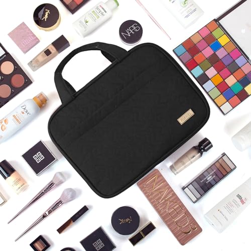 NISHEL Travel Toiletry Bag for women, Portable Hanging Organizer for Full-Sized Shampoo, Conditioner, Brushes Set, Travel-Size Accessories, Medium Size, Black - Image 7