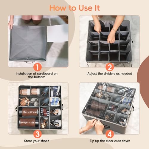 Shoe Organizer for Closet - Large shoe storage boxes Fit 16 Pairs, Fabric Shoe Bin with Clear Cover, Adjustable Dividers for Shoes, Handbags, Blankets, Linen, Clothing, 1 pack - Image 7