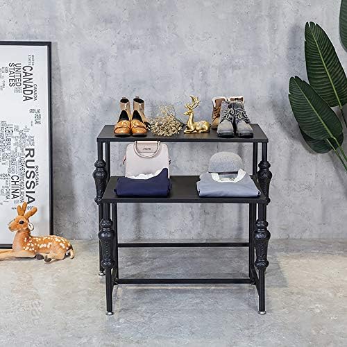 Industrial Retail Display Tables, Standing Clothing Shoes Display Rack, Set of 2 Boutique Display Riser, Retro Unit Storage Shelves, Garment/Handbag Display Stand - Image 7