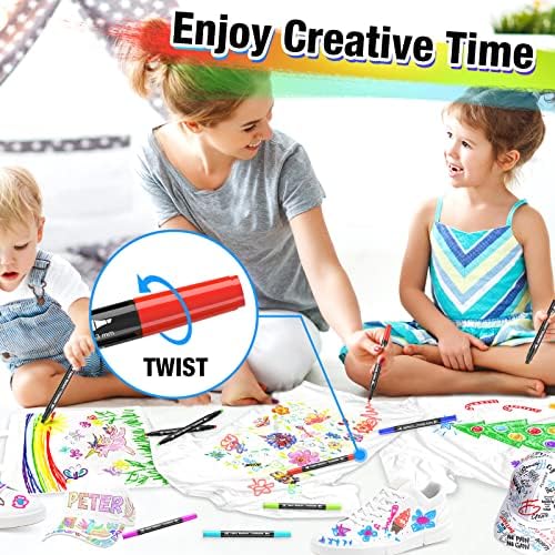Dual Tip Fabric Markers Permanent for Clothes, 20 Colors Fabric Decorating Paint Pens for Kids, T-Shirt Shoe Markers for Sneakers Clothing Canvas Textile Bibs Coloring Book (Chisel & Fine Tip) - Image 5