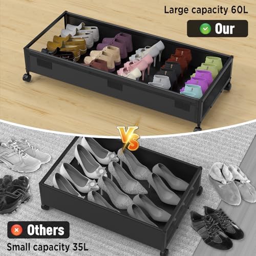 Under Bed Storage Bins With Lids - 2Pack Lengthen Underbed Storage Containers with Wheels, Large Capacity Metal Clothes Organizer for Bedroom, Storage Box for Clothing Shoes Blanke Sheet - Image 4