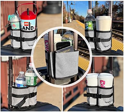 Perilogics Luggage Travel Cup Holder Hands Free Drink Caddy for Suitcase Handle. Perfect Airplane Travel Essential Accessory Gift for Frequent Traveler, Flight Attendant or with Children (Dark Gray) - Image 4