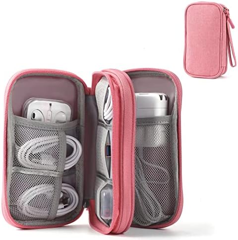 Travel Electronic Organizer Pouch Bag, 3 Compartments Portable Electronic Phone Accessories Storage Multifunctional Case for Cable, Cord, Charger, Hard Drive, Earphone(Pink)