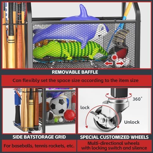 Garage Sports Equipment Organizer - Ball Storage Rack 2024 Upgraded Heavy Duty Steel Ball Storage Garage Sports Organizer for Garage - Image 5
