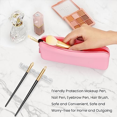 Travel Makeup Brush Holder,Silicone Makeup Brush Holder,Makeup Brush Bbag,BPA free Travel Accessories-Pink - Image 5