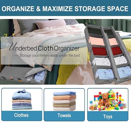 Apstour Under Bed Clothes Organizer Large Adjustable Dividers Storage Bag with Durable Fabric, Reinforced Handle, 4 Clear Window for Clothing, Shoes, Blankets, Sweaters, Toys (grey, 2) - Image 6