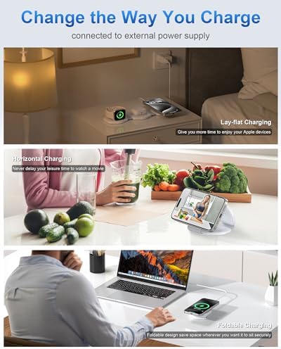 3 in 1 Wireless Charging Station for Apple MagSafe Charger, Foldable Magnetic Travel Charger for Multiple Devices iPhone 15 14 13 12 Series Apple Watch AirPods Pro - Image 7