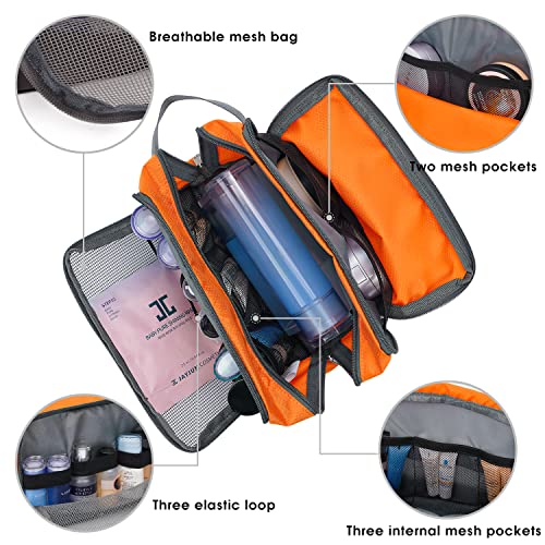 Toiletry Bag for Men/Women Hanging Dopp Kit Water Resistant Shaving Bag Small Toiletry Bag for Traveling (Orange) - Image 3