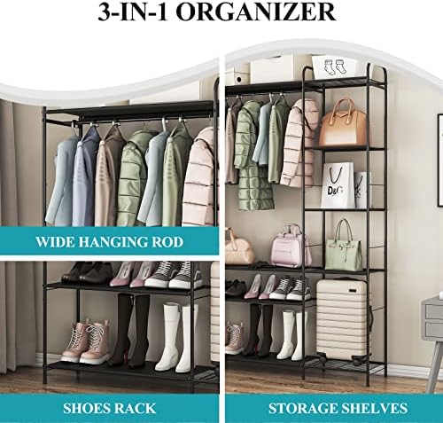 Wisdom Star Garment Rack with Shelves for Hanging Clothes, Free-Standing Clothes Rack with Shelves for Bedroom, Bathroom, Metal Clothes Racks for Hanging Clothes, Coats, Skirts, Shoes, Large, Black - Image 4
