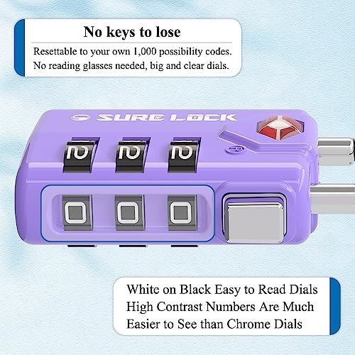 SURE LOCK TSA Compatible Travel Luggage Locks, Inspection Indicator, Easy Read Dials TSA Approved with Zinc Alloy - Image 4