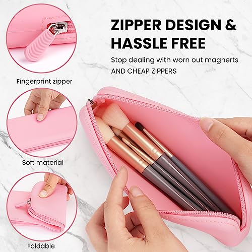Travel Makeup Brush Holder,Silicone Makeup Brush Holder,Makeup Brush Bbag,BPA free Travel Accessories-Pink - Image 3