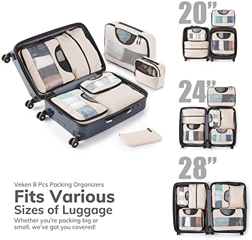 Veken 8 Set Packing Cubes for Suitcases, Luggage Organizer Bags Set for Carry on, Travel Gifts for Mom, Travel Essentials for Women, Travel Accessories in 4 Sizes(Extra Large, Large, Medium, Small) - Image 4