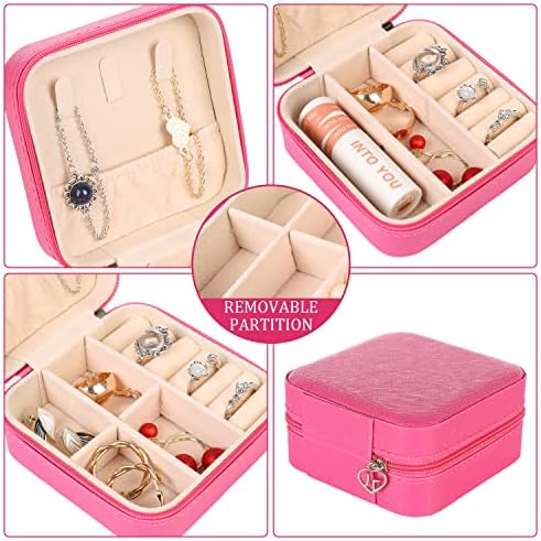 KElofoN Travel jewelry Organizer Travel jewelry case Travel Jewelry box Small Jewelry Organizer Box for Girls Women(1, Rosy) - Image 5