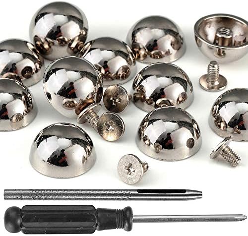 YORANYO 20 Sets 15X8MM Dome Spikes and Studs 19/32" Handbag Feet Silver Color Round Spikes Screw Back Studs and Spikes for Clothing Shoes Leather Craft Belts Bags Accessories with Installation Tool