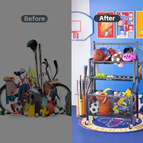 Garage Sports Equipment Organizer - Ball Storage Rack 2024 Upgraded Heavy Duty Steel Ball Storage Garage Sports Organizer for Garage - Image 6