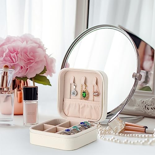 LETURE PU Leather Small Jewelry Box, Travel Portable Jewelry Case for Ring, Pendant, Earring, Necklace, Bracelet Organizer Storage Holder Boxes (WHITE-2PCS) - Image 2