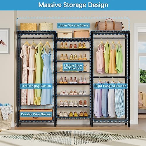 VIPEK S3 Heavy Duty Garment Rack Free Standing Clothes Rack Closet Storage Organizer Large Wardrobe with 6-Tier Shoe Rack, Hanging Rod, Adjustable Shelf, 68.9" L x 15.7" W x 76.4" H, Black - Image 4