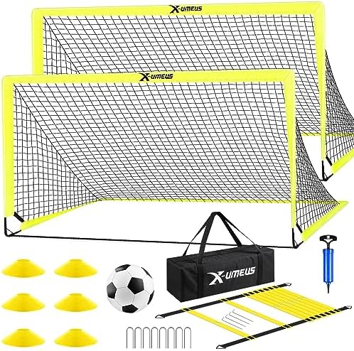 Kids Soccer Goals for Backyard Set of 2, 6x4 ft Portable Pop Up Soccer Goal Training Equipment with Soccer Ball, Ladder and Cones, Soccer Nets for Backyard for Kids Youth Toddler Outdoor Sports Games