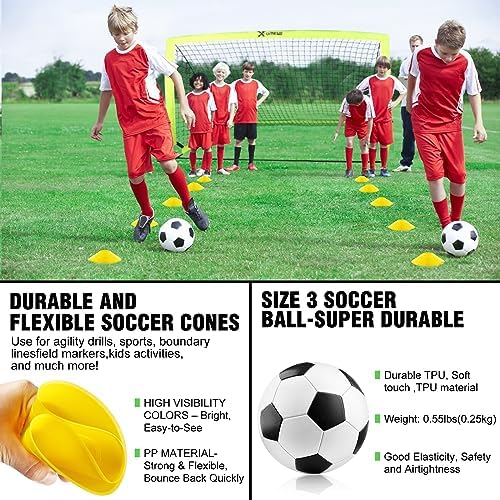 Kids Soccer Goals for Backyard Set of 2, 6x4 ft Portable Pop Up Soccer Goal Training Equipment with Soccer Ball, Ladder and Cones, Soccer Nets for Backyard for Kids Youth Toddler Outdoor Sports Games - Image 6