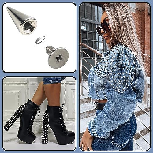 YORANYO 100 Sets Spikes and Studs 12MM Spikes for Clothing Metal Studs Rivets for Leather Punk Spikes Accessories Screw Back Studs and Spikes for Clothing Shoes Belts Bags Hats 15/32 Inch (Silver) - Image 5