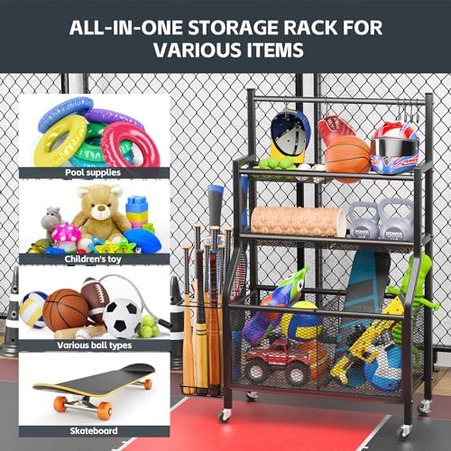 Garage Sports Equipment Organizer - Ball Storage Rack 2024 Upgraded Heavy Duty Steel Ball Storage Garage Sports Organizer for Garage - Image 3
